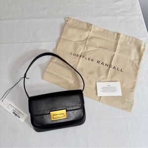 Loeffler Randall Black Shoulder Bag with Gold Accent Designer Minimalist Classic